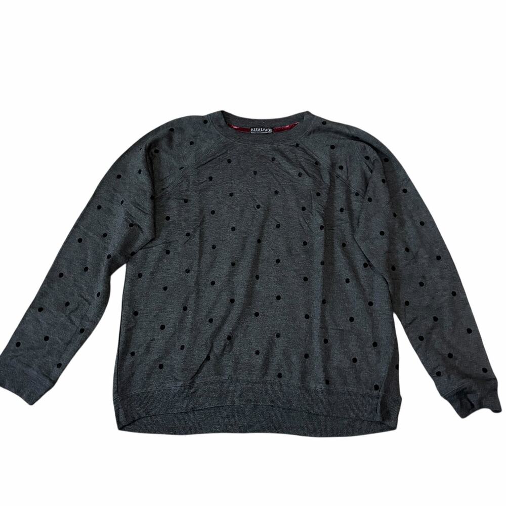 P.J. Salvage Women's Long Sleeve Pajama Top Heather Slate Polka Dots Comfy NWT L